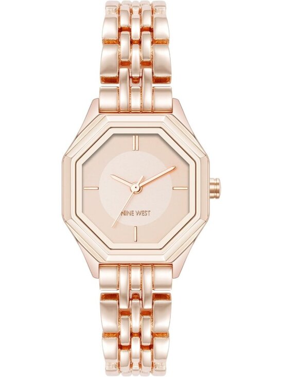 Nine West Women\'s Rose Gold Analog Japanese Quartz Octagonal Bracelet Watch